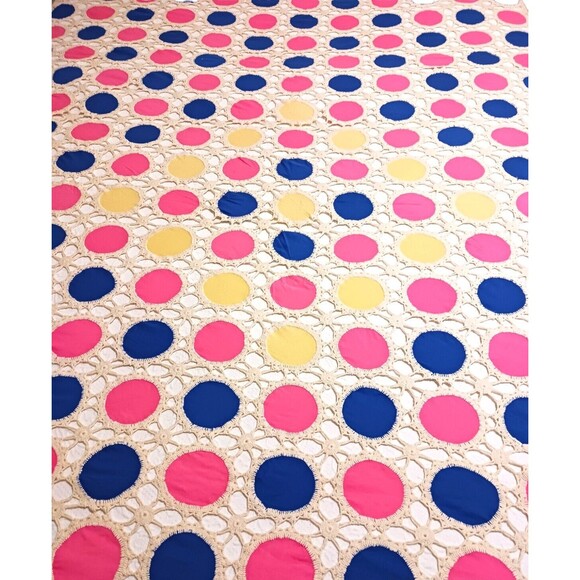 VTG Hand Crochet & Colorful Mod Circles Handmade Bedspread Coverlet BOHO 88X112 - Picture 2 of 6